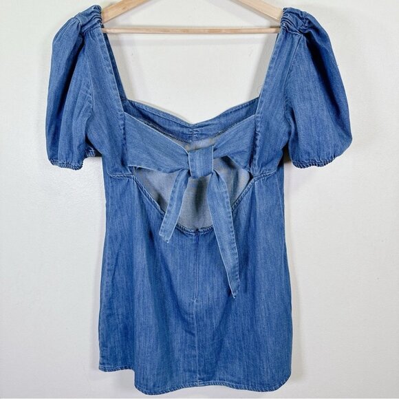 Zara  Denim Balloon Sleeve Heart Shaped Neckline Mini Dress - Picture 16 of 16